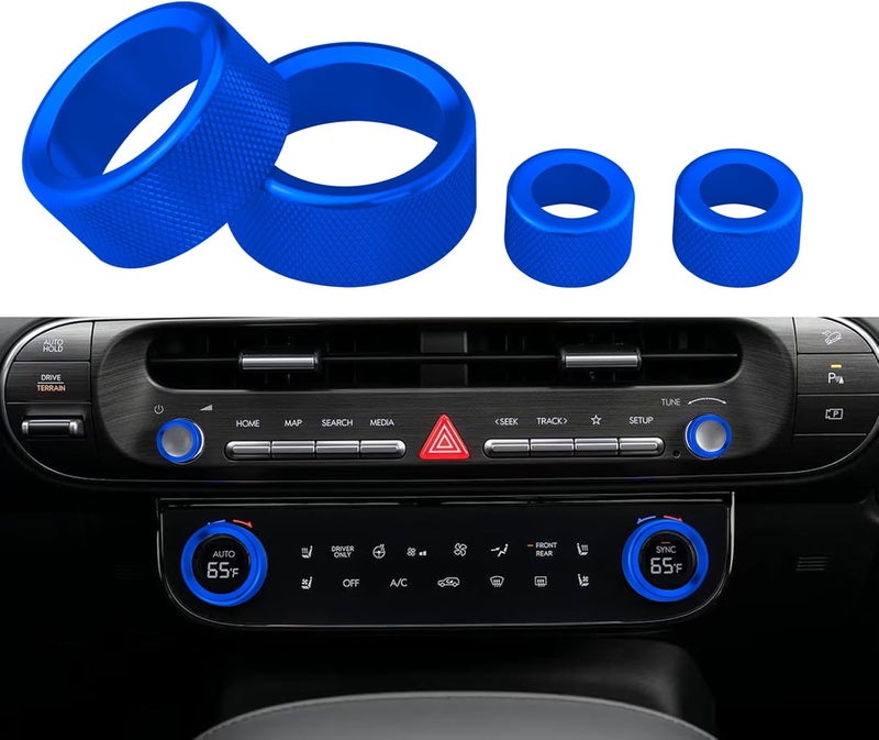 HDUFC for Hyundai Palisade 2026+Aluminum Interior Volume/air Conditioning knob Ring Trim Covers (4-Piece Set) (Blue) - Image 1